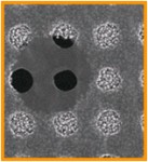 SEM image of the heating area showing the holes over which samples can be viewed